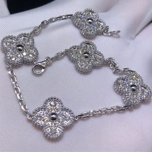 Vòng cổ Van Cleef & Arpels Vintage Alhambra 5 Motif vàng trắng 18K