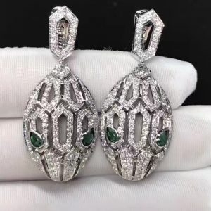 Bông tai BVLGARI Serpenti Sapphire mắt ngọc lục bảo kim cương vàng trắng 18K