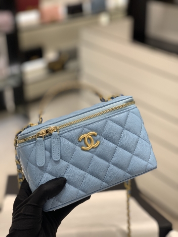 TÚI CHANEL 22S Caviar BOX Blue xanh da HAAS