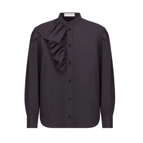 ÁO Dior Women Blouse with Ruffles Black Cotton Poplin