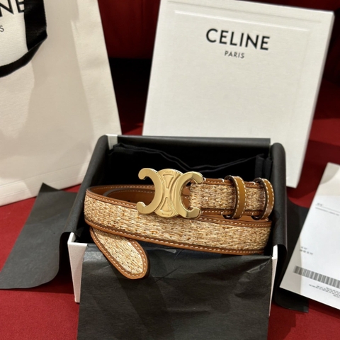DÂY LƯNG CELINE TRIOMPHE Brown Calfskin Canvas and Gold Buckle