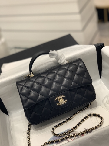 TÚI CHANEL  CF MINI HANDLE LAMBSKIN BLACK DA HAAS