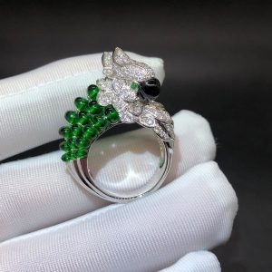 Nhẫn Cartier Les Oiseaux Libérés con vẹt ngọc trai kim cương vàng trắng 18K