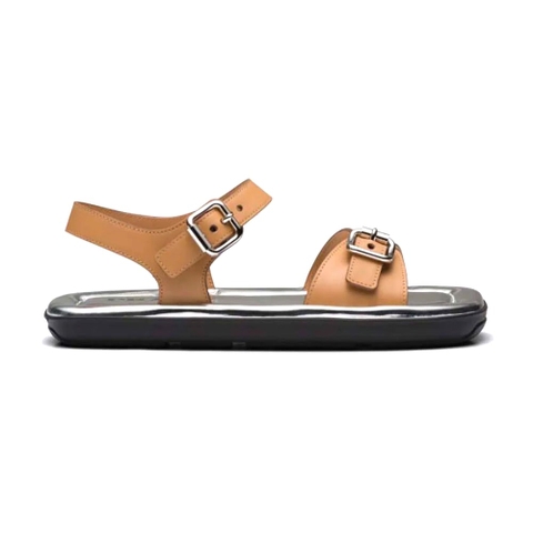 DÉP SANDAL PRADA Flat Rectangular Leather Sandals-Brown
