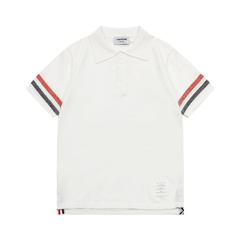 ÁO THOM BROWNE POLO SHIRT WHITE MÀU TRẮNG DỆT KIM