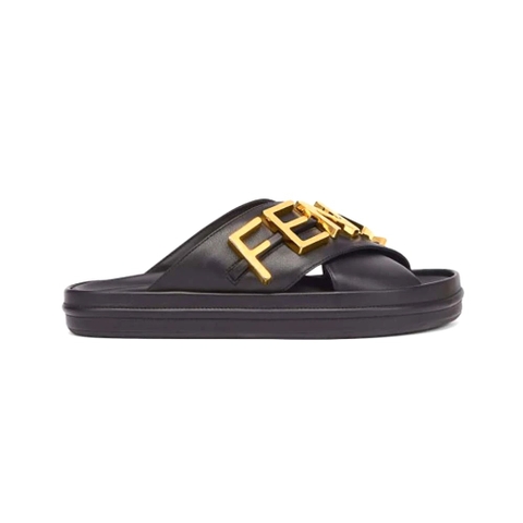 DÉP Fendi Fendigraphy Black Leather Slides