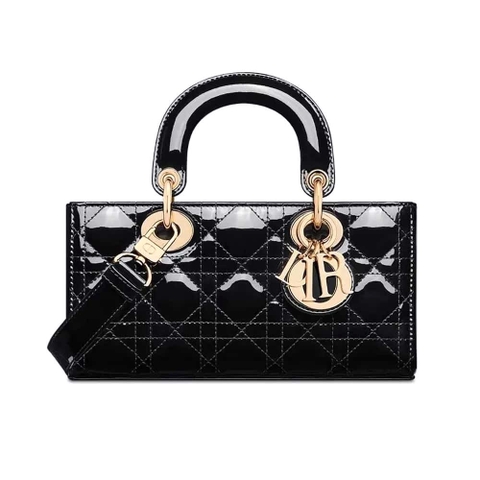 TÚI Dior Women Small Lady D-Joy màu đen da bê Cannage Patent