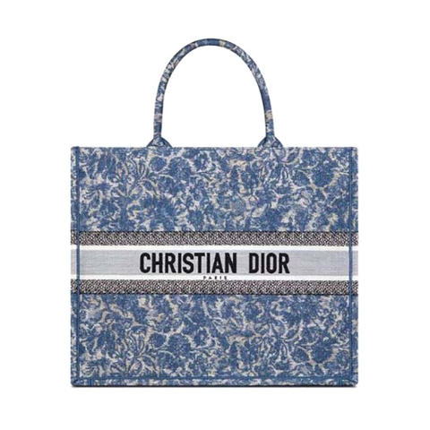 TÚI Christian Dior Book Tote Blue Dior Brocart Embroidery with Denim Effect