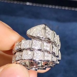 Nhẫn BVLGARI Serpenti Viper Full Diamond Paved vàng trắng 18K