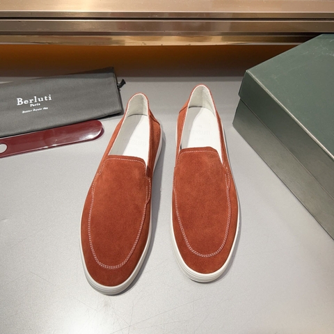 GIÀY BERLUTI LOAFER SUEDE ORANGE HANDMADE TOP QUALITY SHOES AAA