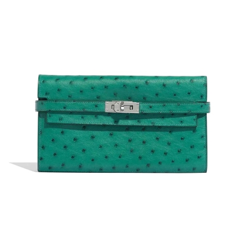 TÚI Hermès Kelly Long Wallet Ostrich Vert Verone