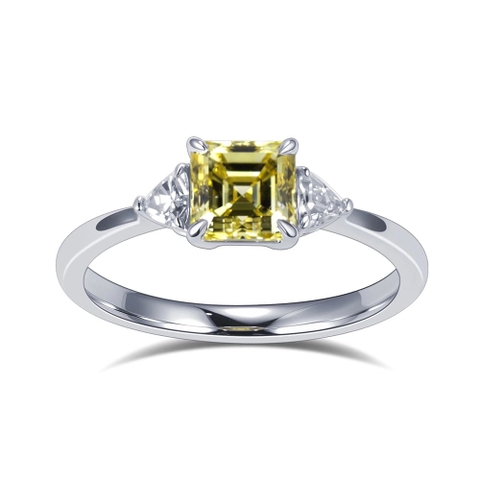 Nhẫn ba viên đá bằng bạch kim PT950 Asscher Cut kim cương nhân tạo 1 carat, độ cứng VVS2