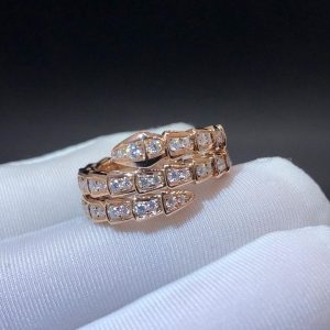 Nhẫn BVLGARI Serpenti Viper Rose Gold Diamond hai cuộn vàng hồng 18K