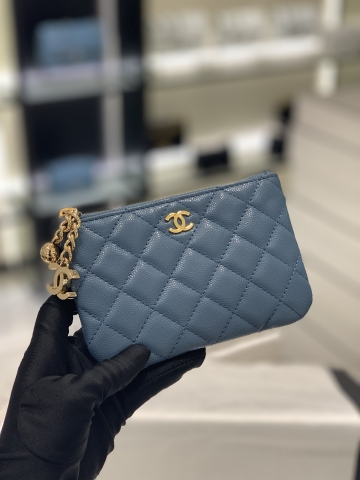 VÍ CHANEL CAVIAR BLUE DA HAAS GOLD
