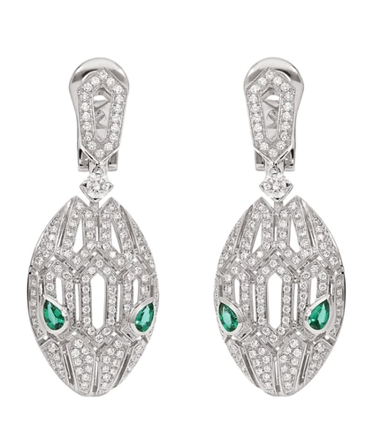 Bông tai BVLGARI White Gold, Diamond and Emerald Serpenti Earrings vàng trắng 18K