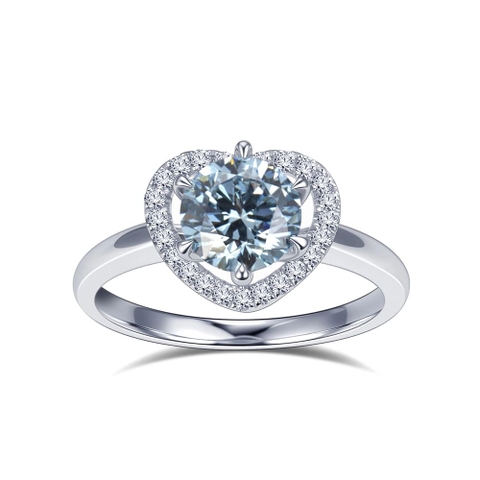 Nhẫn kim cương nhân tạo cắt tròn 1CT, độ tinh khiết B VS1 bạch kim PT950 kiểu Halo