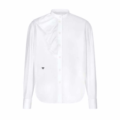 ÁO Dior Women Blouse with Ruffles White Cotton Poplin