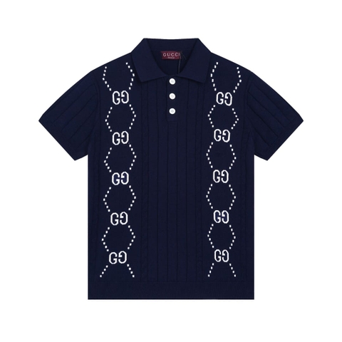 ÁO GUCCI POLO SHIRT INTARSIA BLUE MÀU XANH DỆT KIM