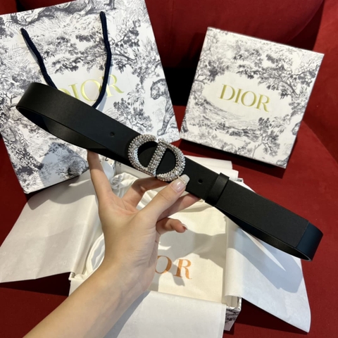 DÂY LƯNG DIOR Diamond Calfskin and Silver Buckle