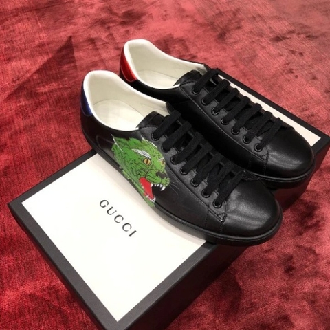 GIÀY GUCCI Leather Ace Sneakers Tiger Black