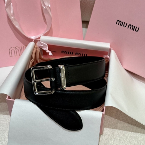DÂY LƯNG MIU MIU Calfskin and Silver Buckle