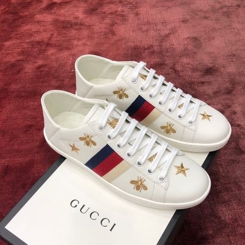 GIÀY GUCCI Leather Ace Sneakers Star and Bee White