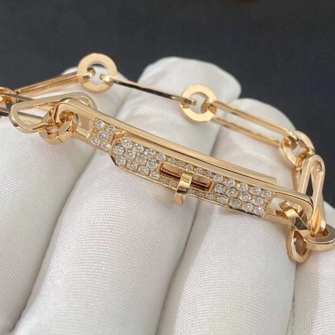 LẮC TAY HERMES PARIS KELLY CHAINE HERMES DIAMOND ROSE GOLD 18K