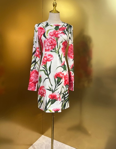 VÁY DOLCE & GABBANA Party Midi Dress High Classy Hoa Cẩm Chướng