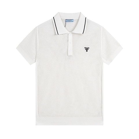 ÁO PRADA POLO SHIRT MESH MÀU TRẮNG UNISEX
