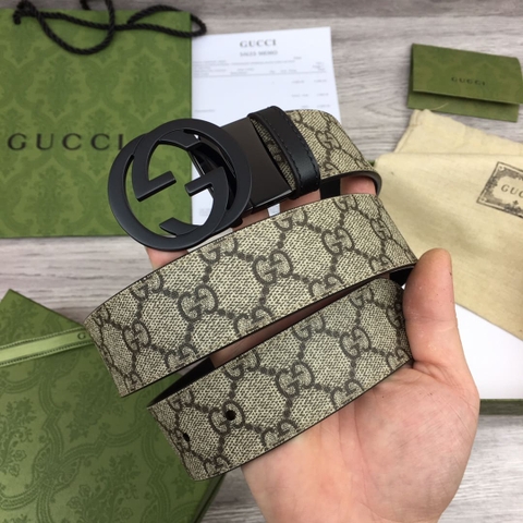 DÂY LƯNG GUCCI GG BROWN CANVAS LEATHER Khóa bạc