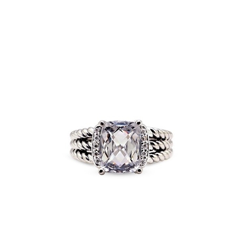 DAVID YURMAN petite white topaz ring and moissanite diamonds