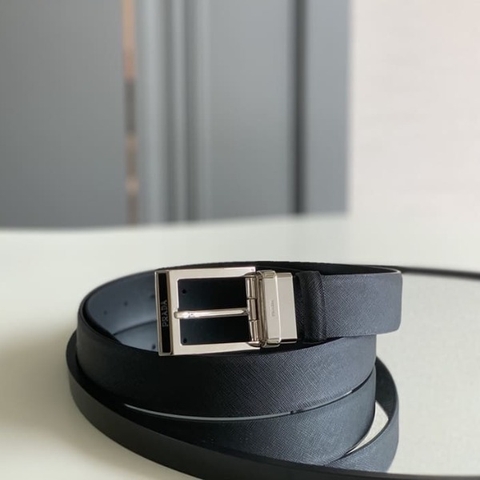 DÂY LƯNG PRADA BLACK SAFFIANO LEATHER Khóa bạc