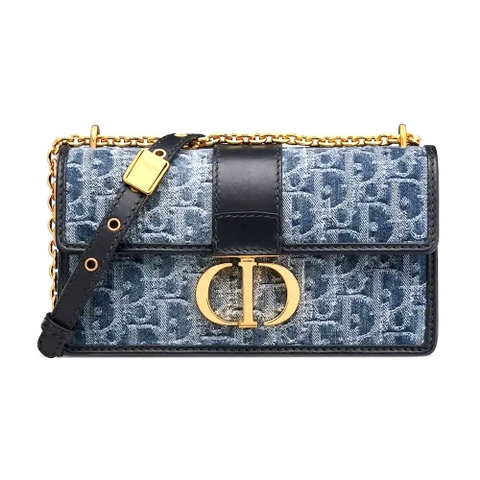 TÚI DIOR 30 Montaigne East-West Bag with Chain Blue Denim Dior Oblique Jacquard
