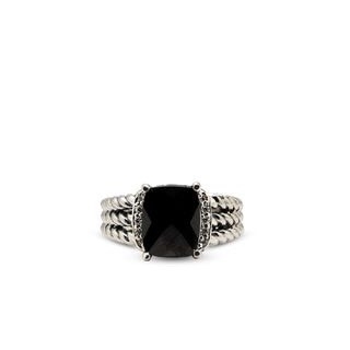 DAVID YURMAN petite wheaton ring onyx and moissanite diamonds