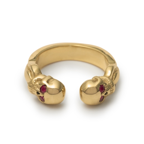 THE Gold 10K Double Headed Skull Band with Gems Eyes