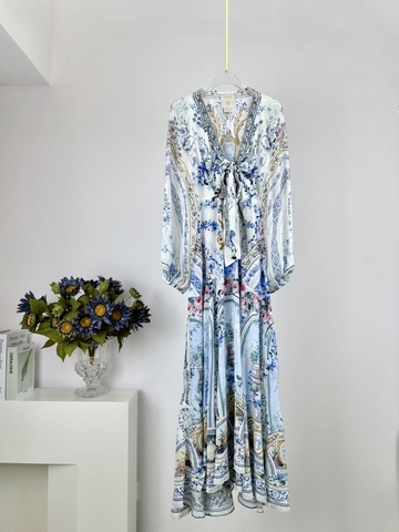 VÁY CAMILLA Silk Embellished V-Neck Maxi Dress High Classy