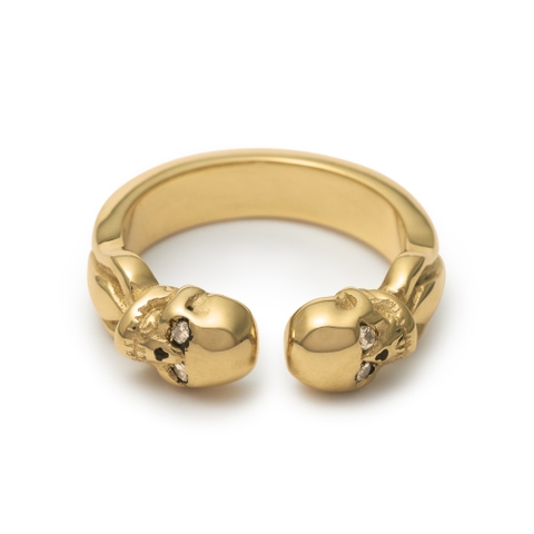 THE Gold 10K Double Skull Band with moissanite Diamond Eyes