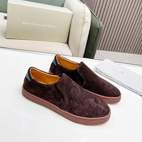 GIÀY BRUNELLO CUCINELLI Suede Brown Slip on shoes