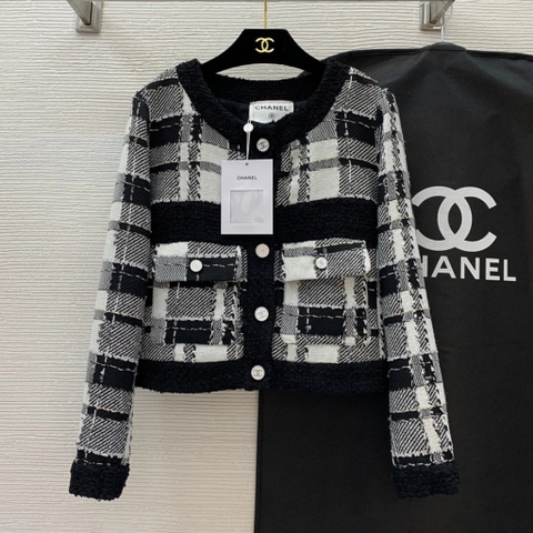 ÁO CHANEL TWEED BLACK WHITE Jacket Top AAA