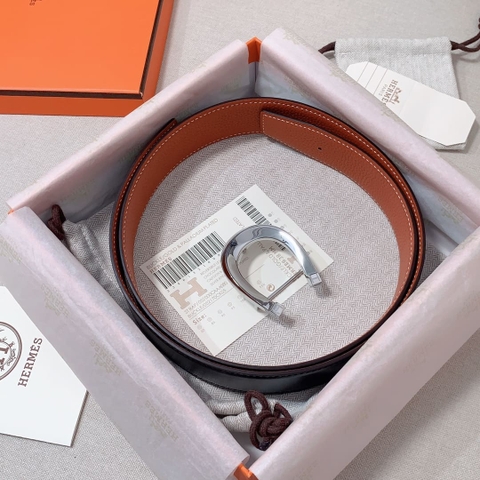 DÂY LƯNG HERMES Horseshoe Togo leather hai mặt khóa bạc