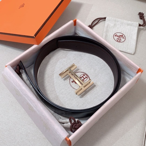 DÂY LƯNG HERMES Double H Matte Black Togo leather hai mặt khóa vàng