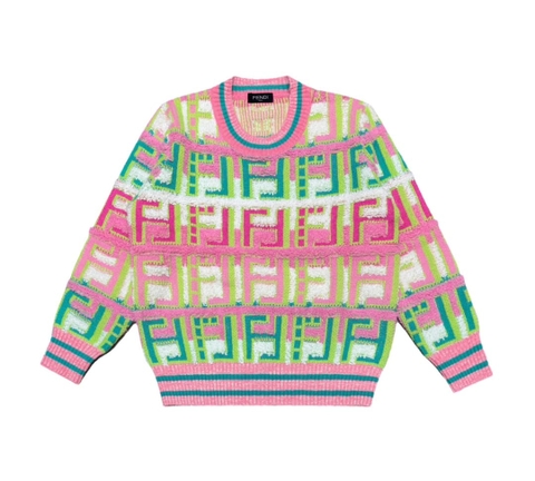 ÁO FENDI Cashmere Green and Pink Sweater