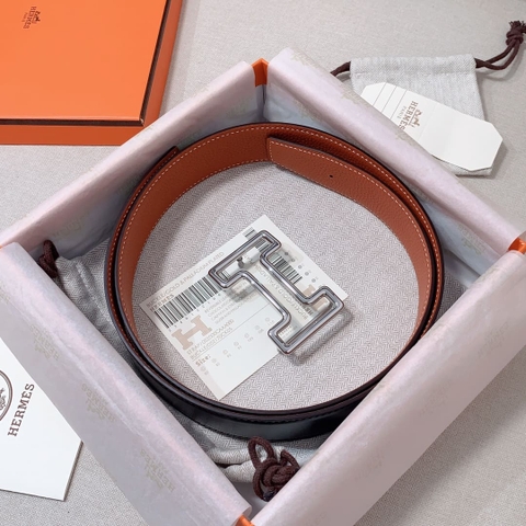 DÂY LƯNG HERMES H Togo leather hai mặt khóa bạc