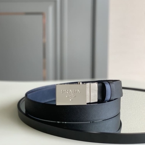 DÂY LƯNG PRADA BLACK SAFFIANO LEATHER Khóa bạc