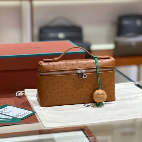 TÚI Loro Piana Women Extra Pocket L27 in Ostrich Leather Brown da đà điểu(Gía Liên Hệ)