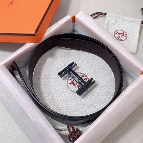 DÂY LƯNG HERMES Double H Matte Black Togo leather hai mặt khóa đen