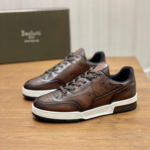 GIÀY BERLUTI DARK BROWN LEATHER SNEAKER SHOES AAA