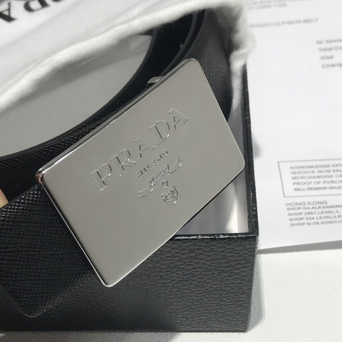DÂY LƯNG PRADA BLACK SAFFIANO LEATHER Khóa bạc