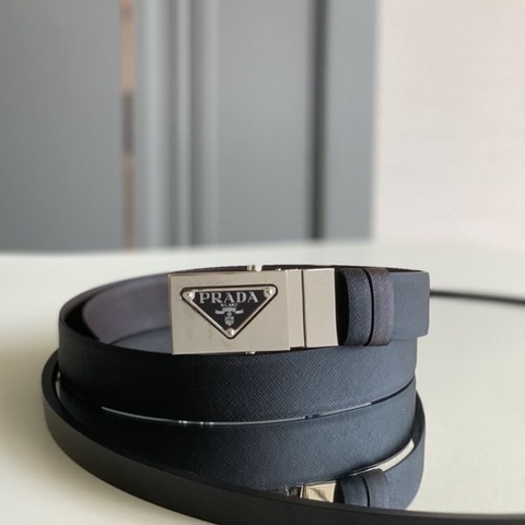 DÂY LƯNG PRADA BLACK SAFFIANO LEATHER Khóa bạc