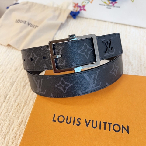 DÂY LƯNG LOUIS VUITTON SQUARE BLACK MONOGRAM LEATHER Khóa bạc
